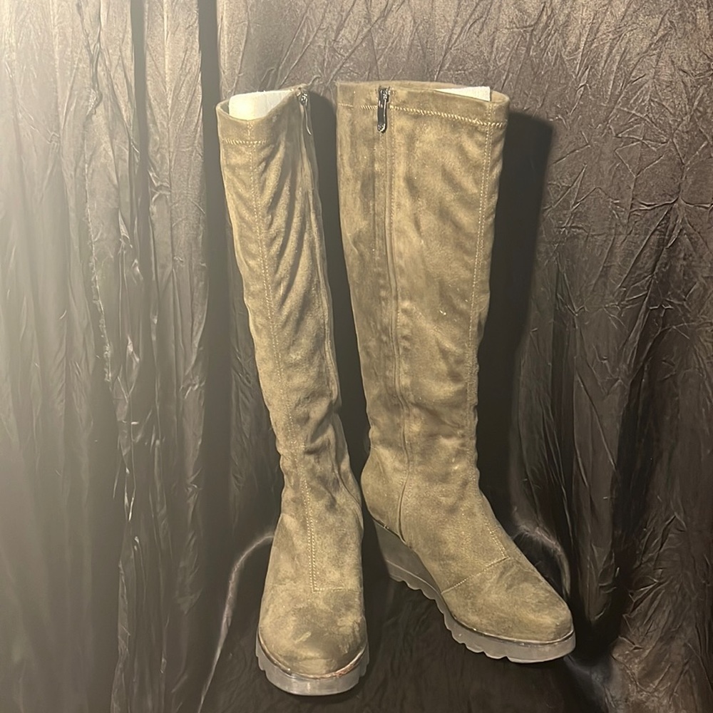 bussola micro suede knee-high wedge boots-EUC-THE traveler’s choice footwear